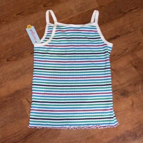Multicolored Stripe Tank Top with Button Detail and Ruffle Bottom - Picture 3 of 4